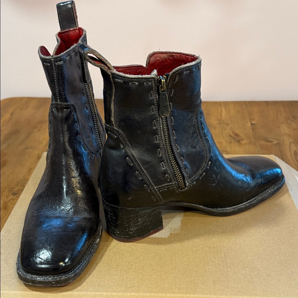 Bed Stu Black and Red Leather Ankle Boots